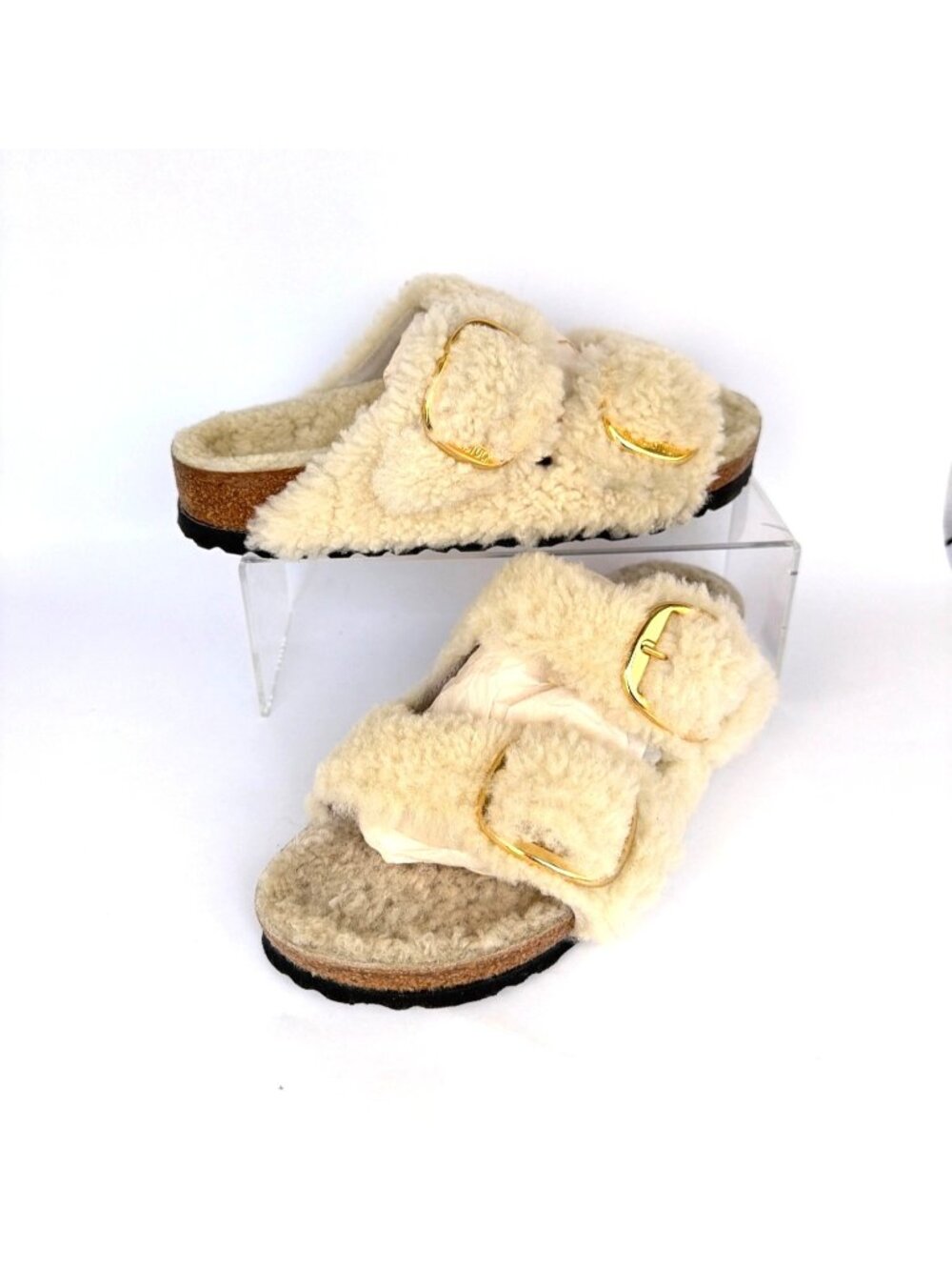 Birkenstock Arizona Fur Sandals Shearling Eggshell Ivory Slippers Size EU 40